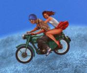 Гонки на мотоциклах:Парень с девушкой на мотоцикле