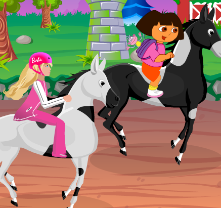 Игра Даша и Барби на лошадях